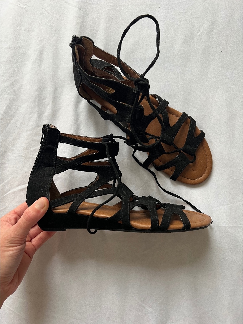 Crown Vintage Black Lace Up Gladiator Sandals
